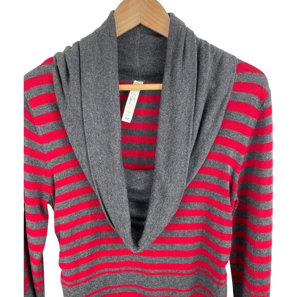 Rina Rossi Womens Size Medium Gray Red Striped Tunic Sweater Cowl Neck - Picture 3 of 8